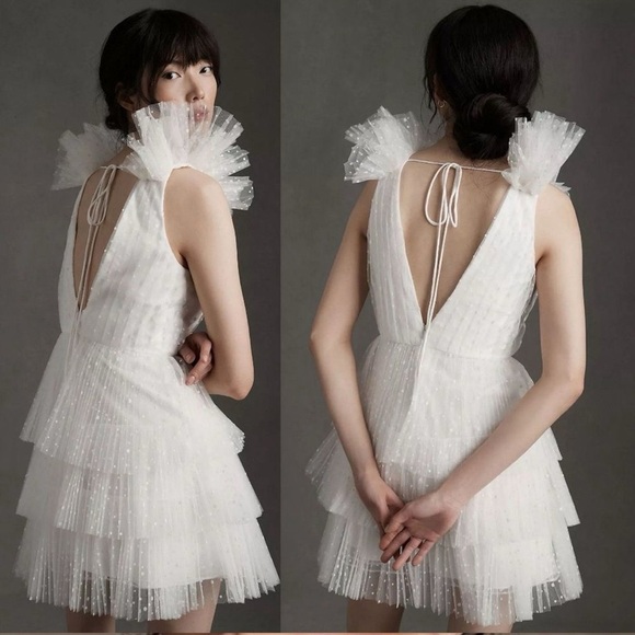 BHLDN Monique Lhuillier size 14 New With Tags Elegant White Ruffled Dress - Picture 2 of 15